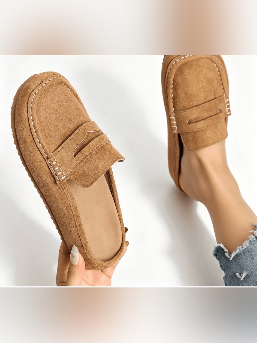 Women's BRAND NEW Faux Suede Penny Loafer Mule Clogs, Casual Backless Loafers - Picture 2 of 6